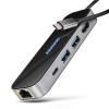 AXAGON HMC-6GLN Hub USB, 2x USB-A, 1x USB-C, 1x HDMI 2.0, 1x RJ45, 100 W PD – srebrny