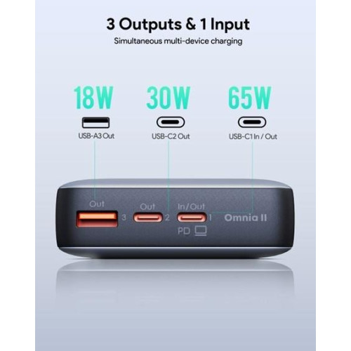AUKEY POWERBANK 20000MAH, 2X USB-C PD 65W, USB-A 18W, SZARY-16716560