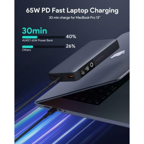 AUKEY POWERBANK 20000MAH, 2X USB-C PD 65W, USB-A 18W, SZARY-16716561