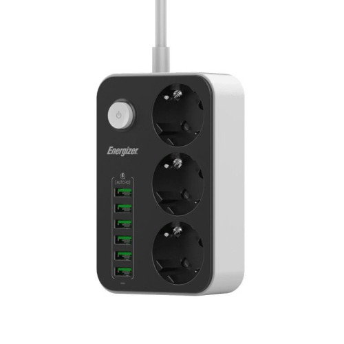 Energizer EPB2500W01EU rozgałęziacz 2 m 3 x gniazdo sieciowe Wewnętrzna Biały, Czarny-16760595