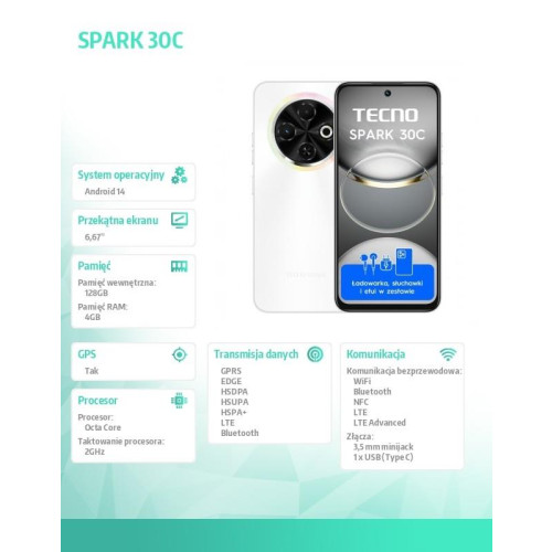Smartfon Spark 30C 4/128 Orbit White-16945226