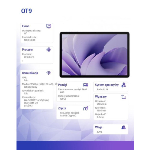 Tablet OT9 11 4/128GB bez ładowarki fioletowy-16945464