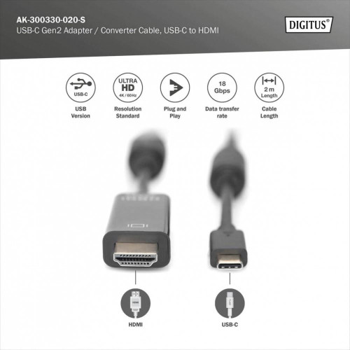 Kabel USB Type-C/HDMI M/M USB 3.1 Gen.2 SuperSpeed+ 4K/60Hz 18Gbps 2m czarny-16945669