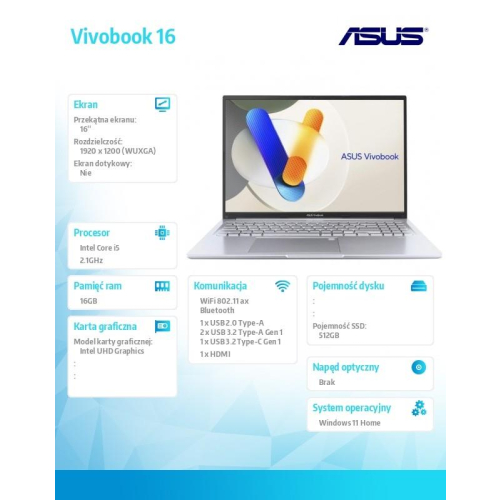 Notebook Vivobook 16 X1605VA-MB1799W i5-13420h 16GB/512GB/ Intel-16946132