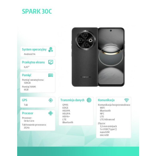 Smartfon SPARK 30C 6/128GB ORBIT BLACK w/o charger-16946153