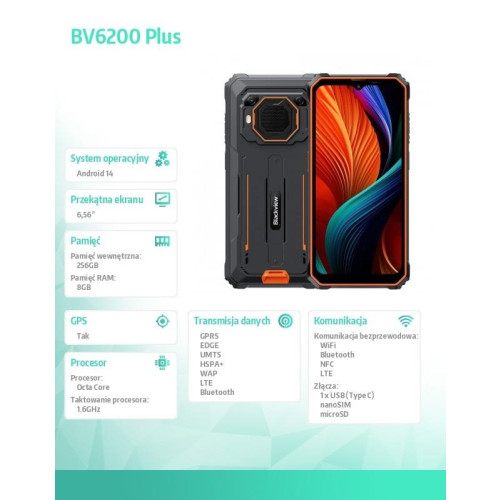 Smartfon BV6200 Plus 8/256GB pomarańczowy-16946305