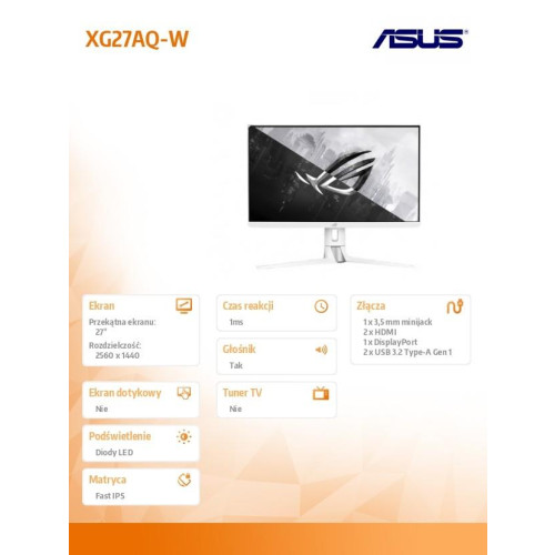 Monitor 27 cali XG27AQ-W GAMING BK/1MS/EU-16947000