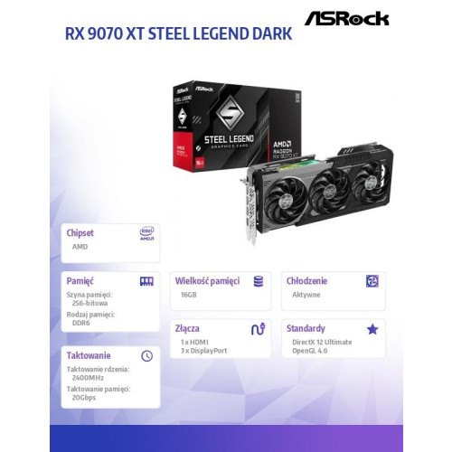 Karta graficzna RX 9070 XT STEEL LEGEND DARK 16GB GDDR6 256bit 3DP/HDMI-16947212