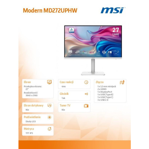 Monitor 27 cali Modern MD272UPHW LED/UHD/Flat/60Hz/biały-16949515