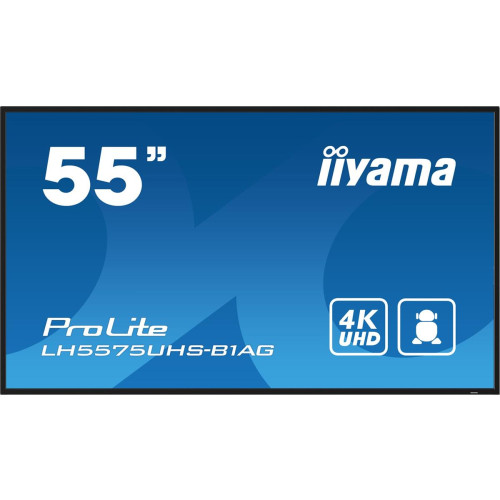 iiyama LH5575UHS-B1AG signage display Płaski panel Digital Signage 138,7 cm (54.6") LCD Wi-Fi 500 cd/m2 4K Ultra HD Czarny Procesor wbudowany Android