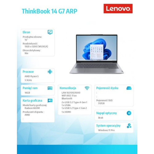 Laptop ThinkBook 14 G7 21MV002XPB W11Pro 7535HS/16GB/512GB/AMD Radeon/14.0 WUXGA/Arctic Grey/3YR OS + CO2 Offset-1712063
