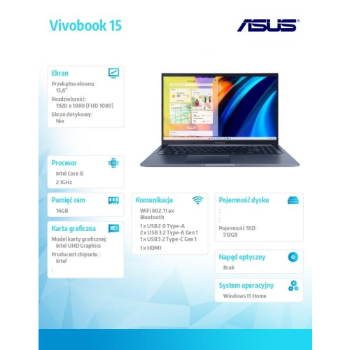 Notebook Vivobook 15 X1502VA-BQ676W i5-13420H 16GB/512GB/Intel-17121721