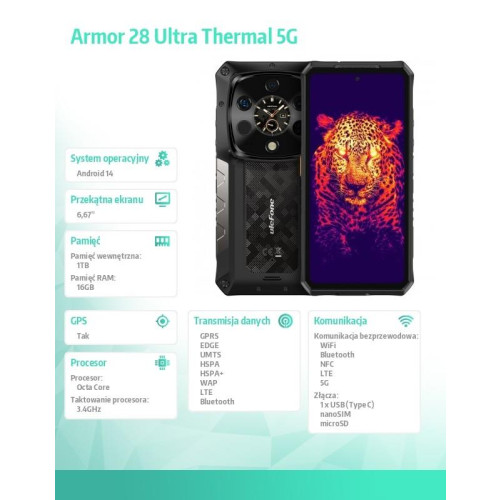 Smartfon Armor 28 Ultra Thermal 5G 16GB/1TB czarny-17122030