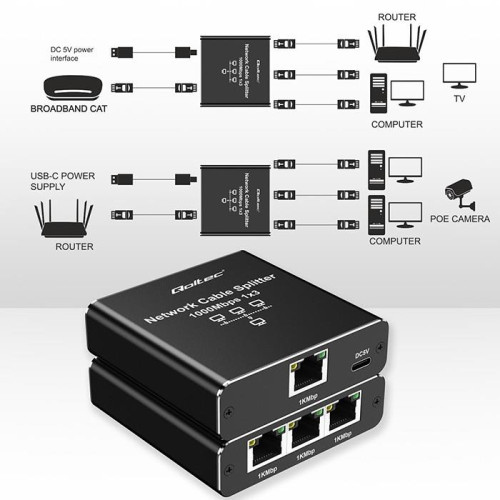 Rozdzielacz Splitter Ethernet mini SWITCH 1x3 RJ45 | 1000Mb/s | USB-C | Aluminium-17122061