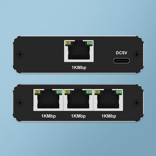Rozdzielacz Splitter Ethernet mini SWITCH 1x3 RJ45 | 1000Mb/s | USB-C | Aluminium-17122064