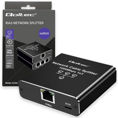 Rozdzielacz Splitter Ethernet mini SWITCH 1x3 RJ45 | 1000Mb/s | USB-C | Aluminium-17122069