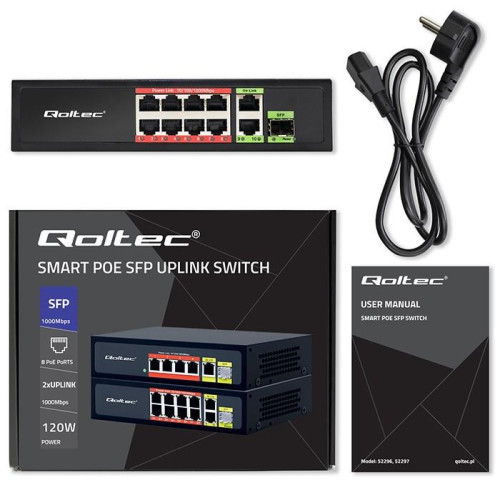 Przełącznik sieciowy SWITCH FAST Ethernet 8x RJ45 PoE 2x RJ45 Uplink 1x SFP | 120W | 1000Mb/s-17122226