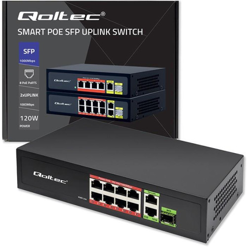 Przełącznik sieciowy SWITCH FAST Ethernet 8x RJ45 PoE 2x RJ45 Uplink 1x SFP | 120W | 1000Mb/s-17122227