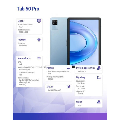 Tablet Tab 60 Pro LTE 11 cali 8/128GB Niebieski-17122400