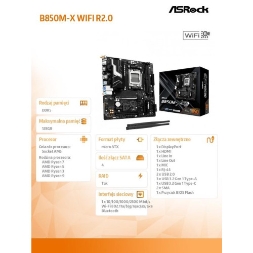 Płyta główna B850M-X WIFI R2.0 AM5 2DDR5 M.2 USBC mATX-17122551