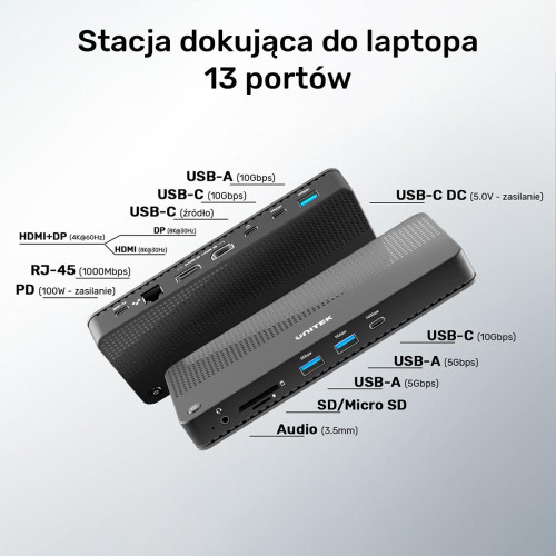 Stacja dokująca 12w1 USB-C, HDMI 2.1, USB 4, PD 100W; D1079A-17122644