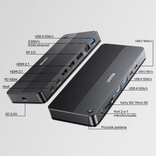 Stacja dokująca 13w1 USB-C, HDMI 2.1,DP 2.0,RJ45,10GBPs;D1104A01-17122780