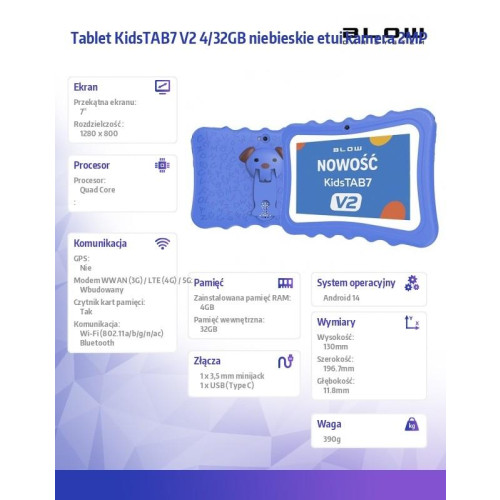Tablet KidsTAB7 V2 4/32GB niebieskie etui kamera 2MP-17123385