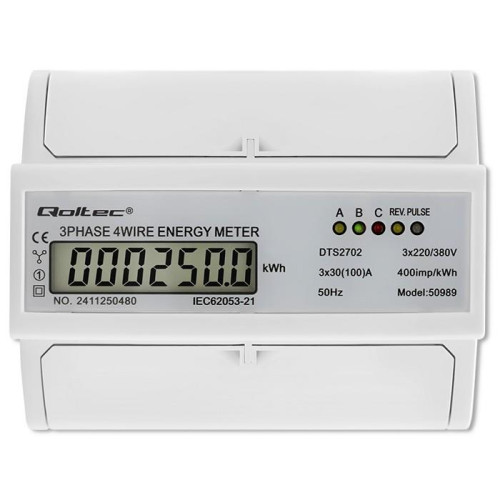 Trójfazowy dwukierunkowy elektroniczny licznik | miernik zużycia energii na szynę DIN | 400V | 100A | LCD | 4P-171234