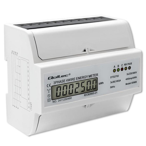 Trójfazowy dwukierunkowy elektroniczny licznik | miernik zużycia energii na szynę DIN | 400V | 100A | LCD | 4P-171234