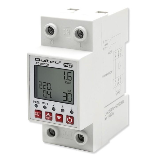 Przekaźnik 63A na szynę DIN z licznikiem energii elektrycznej | Timer | Tuya | Wi-Fi | LED ~