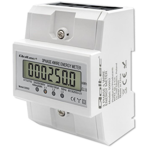 Trójfazowy elektroniczny licznik | miernik zużycia energii na szynę DIN | 400V | 100A | LCD | 4P