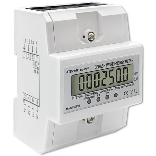 Trójfazowy elektroniczny licznik | miernik zużycia energii na szynę DIN | 400V | 100A | LCD | 4P-17123426