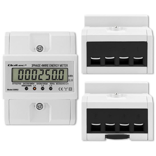 Trójfazowy elektroniczny licznik | miernik zużycia energii na szynę DIN | 400V | 100A | LCD | 4P-17123427