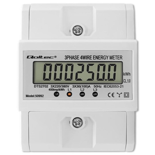 Trójfazowy elektroniczny licznik | miernik zużycia energii na szynę DIN | 400V | 100A | LCD | 4P-17123431
