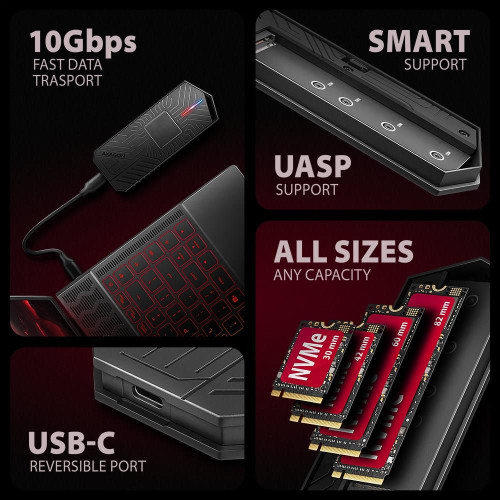 Obudowa SSD M.2 AXAGON EEM2-GAM, USB-C 10Gbps - NVMe & SATA SSD GAME M.2 box, bez skrótów-17136592