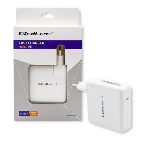Qoltec Ładowarka sieciowa FAST 96W | 5-20V | 3- 4.7A | USB C PD | Laptop | Smartfon | Biała-17145147
