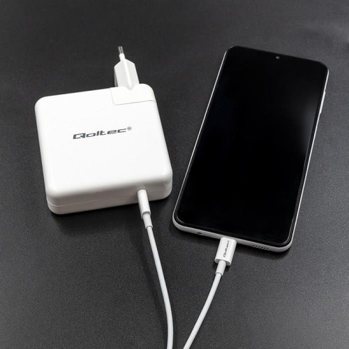 Qoltec Ładowarka sieciowa FAST 96W | 5-20V | 3- 4.7A | USB C PD | Laptop | Smartfon | Biała-17145151
