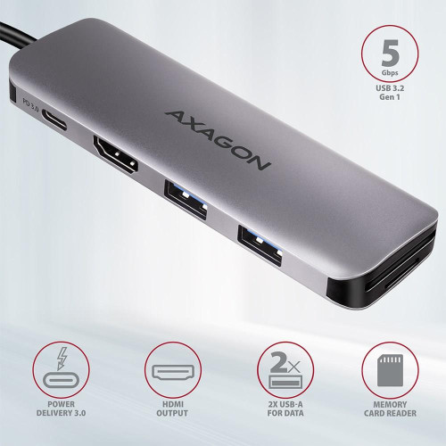 Axagon HMC-5 stacja dokująca Przewodowa USB 3.2 Gen 1 (3.1 Gen 1) Type-C Szary-17146830