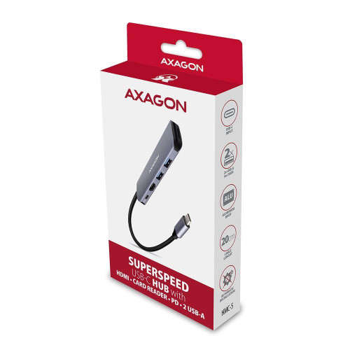 Axagon HMC-5 stacja dokująca Przewodowa USB 3.2 Gen 1 (3.1 Gen 1) Type-C Szary-17146838