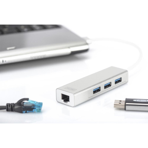 HUB 3-portowy USB 3.0 SuperSpeed z LANGigabit LAN adapter, aluminium-17158938