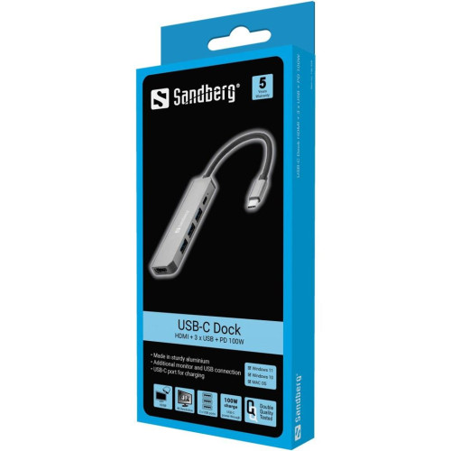 Adapter Sandberg USB-C 3xUSB3.0 1xUSB-C 1xHDMI Grey-17158966
