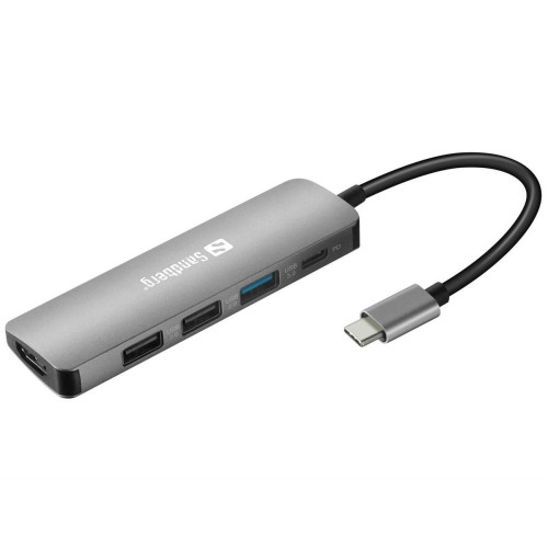 Adapter Sandberg USB-C 3xUSB3.0 1xUSB-C 1xHDMI Grey