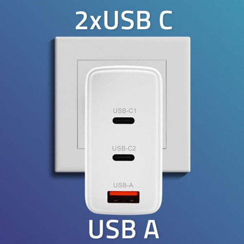 Qoltec Ładowarka sieciowa 100W GaN | 5-20V | 1.5-5A | 2 x USB-C PD | 1 x USB QC 3.0 | Biała-17195271