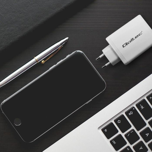 Qoltec Ładowarka sieciowa 100W GaN | 5-20V | 1.5-5A | 2 x USB-C PD | 1 x USB QC 3.0 | Biała-17195273