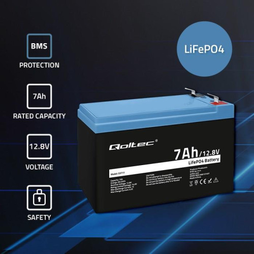 Akumulator Qoltec LiFePO4 Litowo-Żelazowo-Fosforanowy 12.8V 7Ah 89.6Wh BMS-17222139