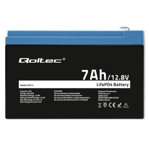 Akumulator Qoltec LiFePO4 Litowo-Żelazowo-Fosforanowy 12.8V 7Ah 89.6Wh BMS-17222141