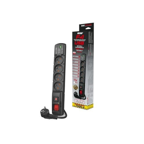 LISTWA ZASILAJĄCA ACAR F4 USB A+C 3M 4X 230V PL PD 3.0 QC CZARNA
