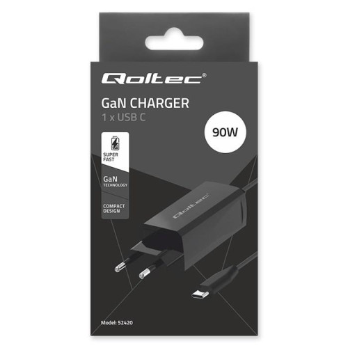 QOLTEC ŁADOWARKA SIECIOWA 90W GAN | 5-20V | 3-4.5A | USB-C 3.1-17372490
