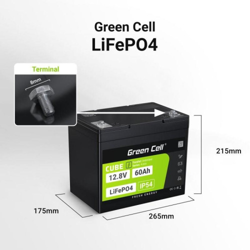 GREEN CELL AKUMULATOR LIFEPO4 CUBE 60AH 12V/12.8V 768WH LFPGC12V60AH-17444086