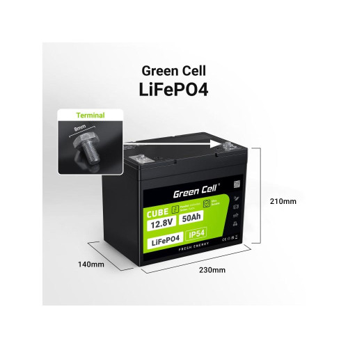 GREEN CELL AKUMULATOR LIFEPO4 CUBE 50AH 12V/12.8V 640WH LFPGC12V50AH-17444113